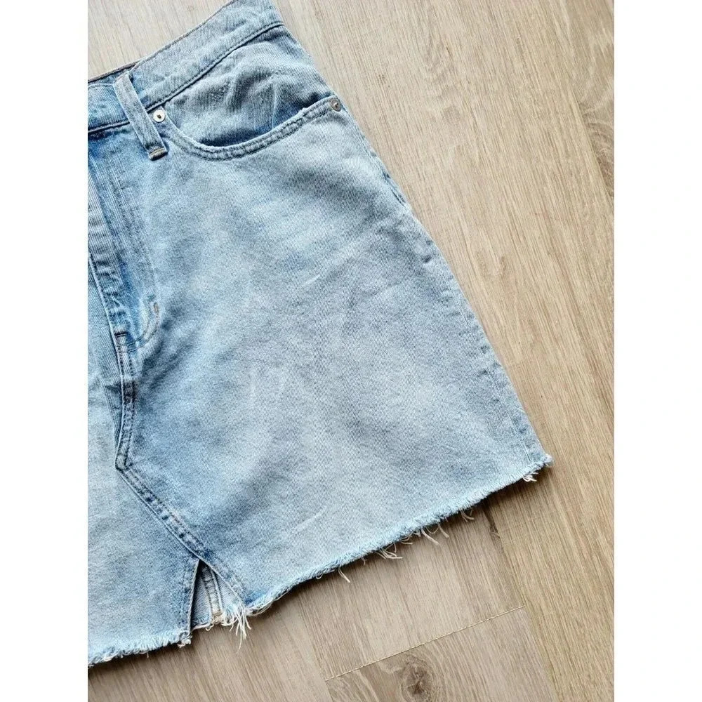 Madewell Rigid Denim Jean A-Line Distressed  Cut Out Light Wash Mini Skirt Sz 31 - Picture 4 of 10
